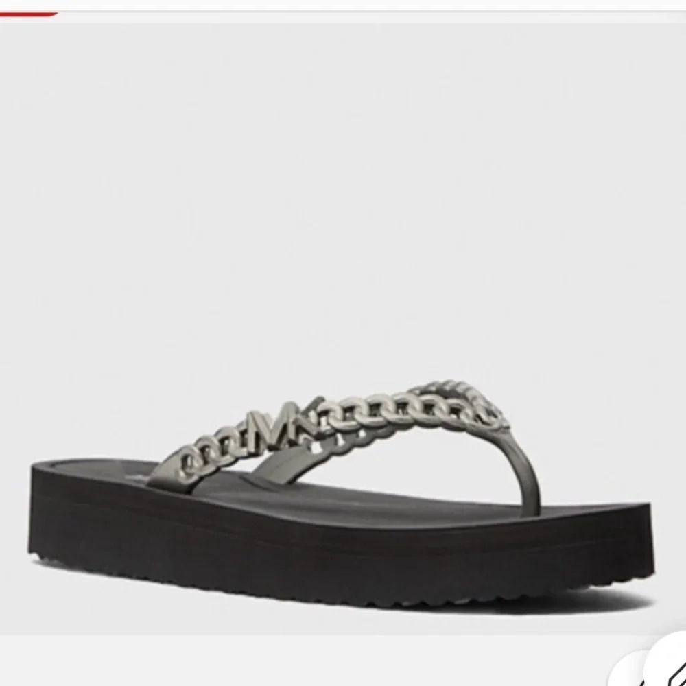NEW Michael Kors Zaza Chain Flip Flop Sandal Black Rubber Thong Slip On woman 11